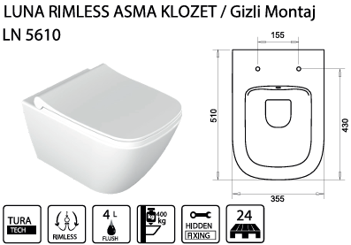 TURAVİT LUNA RİMLESS ASMA KLOZET KOD: LN5610